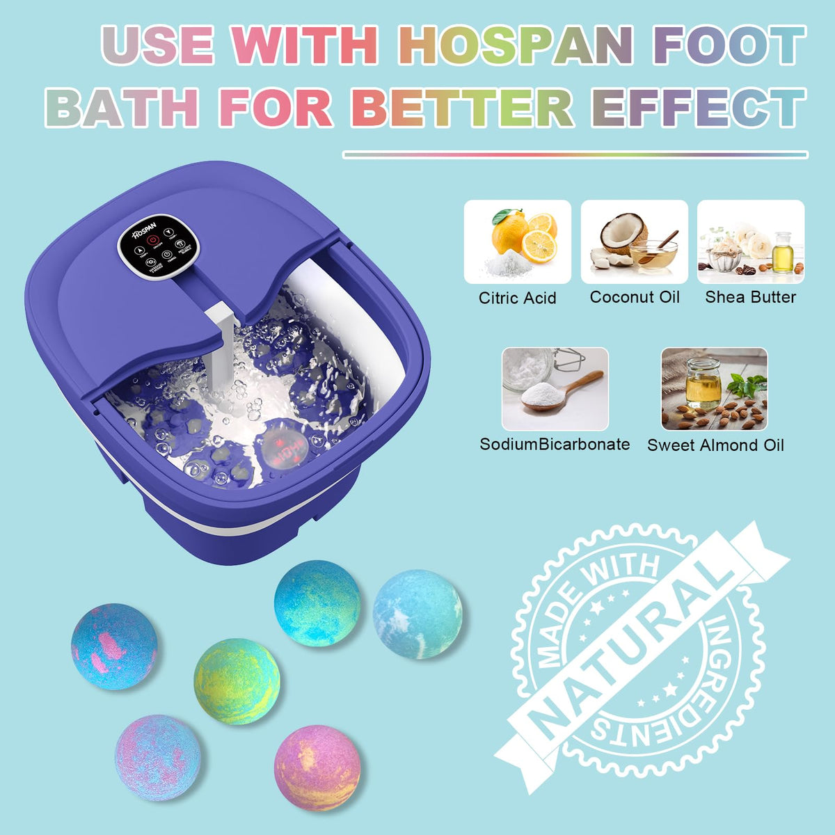 HOSPAN Organic Foot Bath Bombs Gift Set with Essential Oils