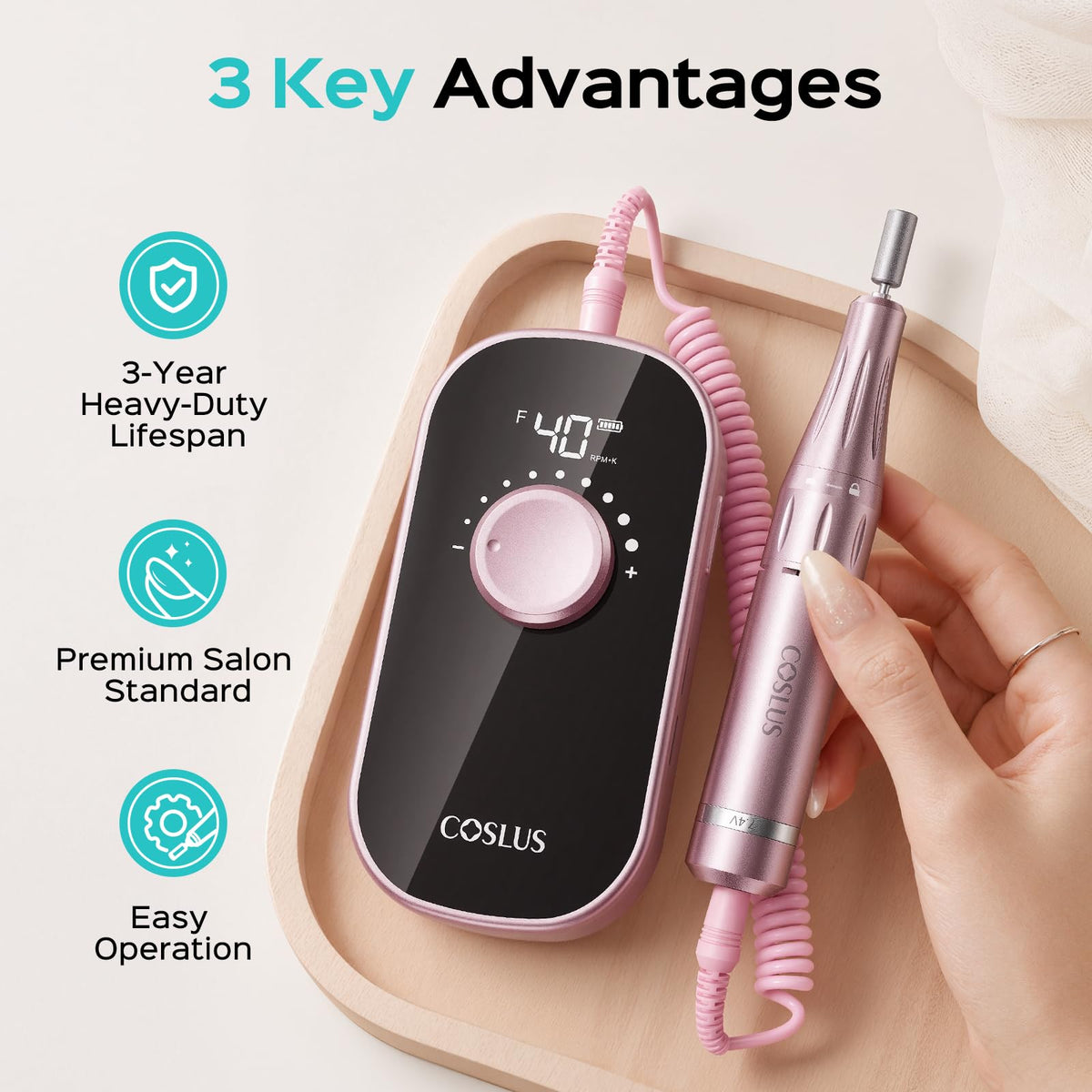 COSLUS E51 Professional Rechargeable Nail Drill, 40000 RPM