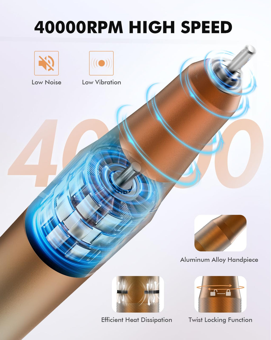 HOMEASY Rechargeable Nail Drill 40000RPM with Bits and HD LCD Screen