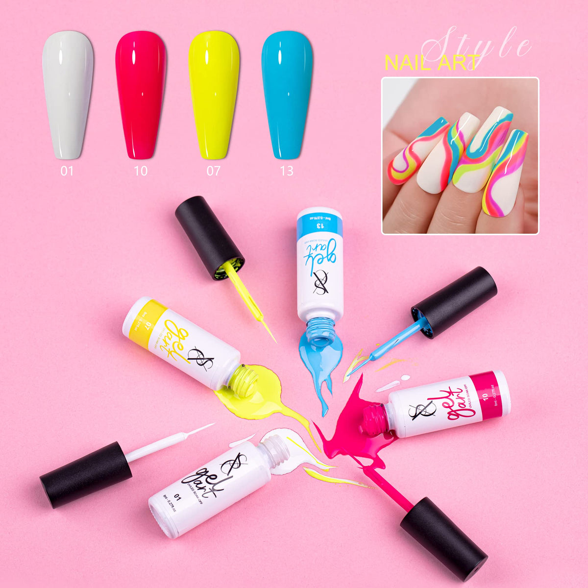 SXC Cosmetics Gel Liner Nail Polish Set with Built-In Fine Brush