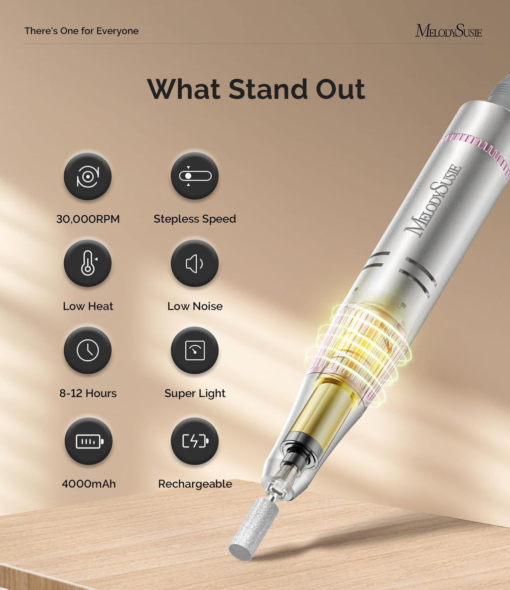 MelodySusie SC320F Rechargeable Clip-On Nail Drill, 30,000 RPM