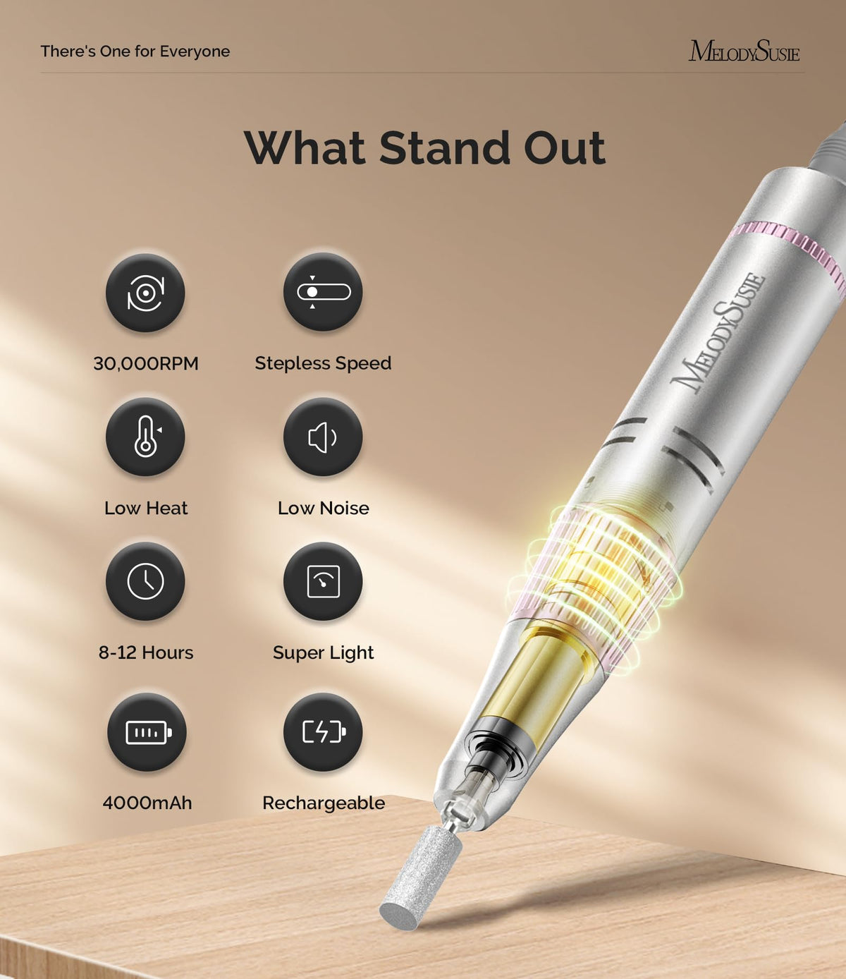 MelodySusie SC320F Rechargeable Clip-On Nail Drill, 30,000 RPM