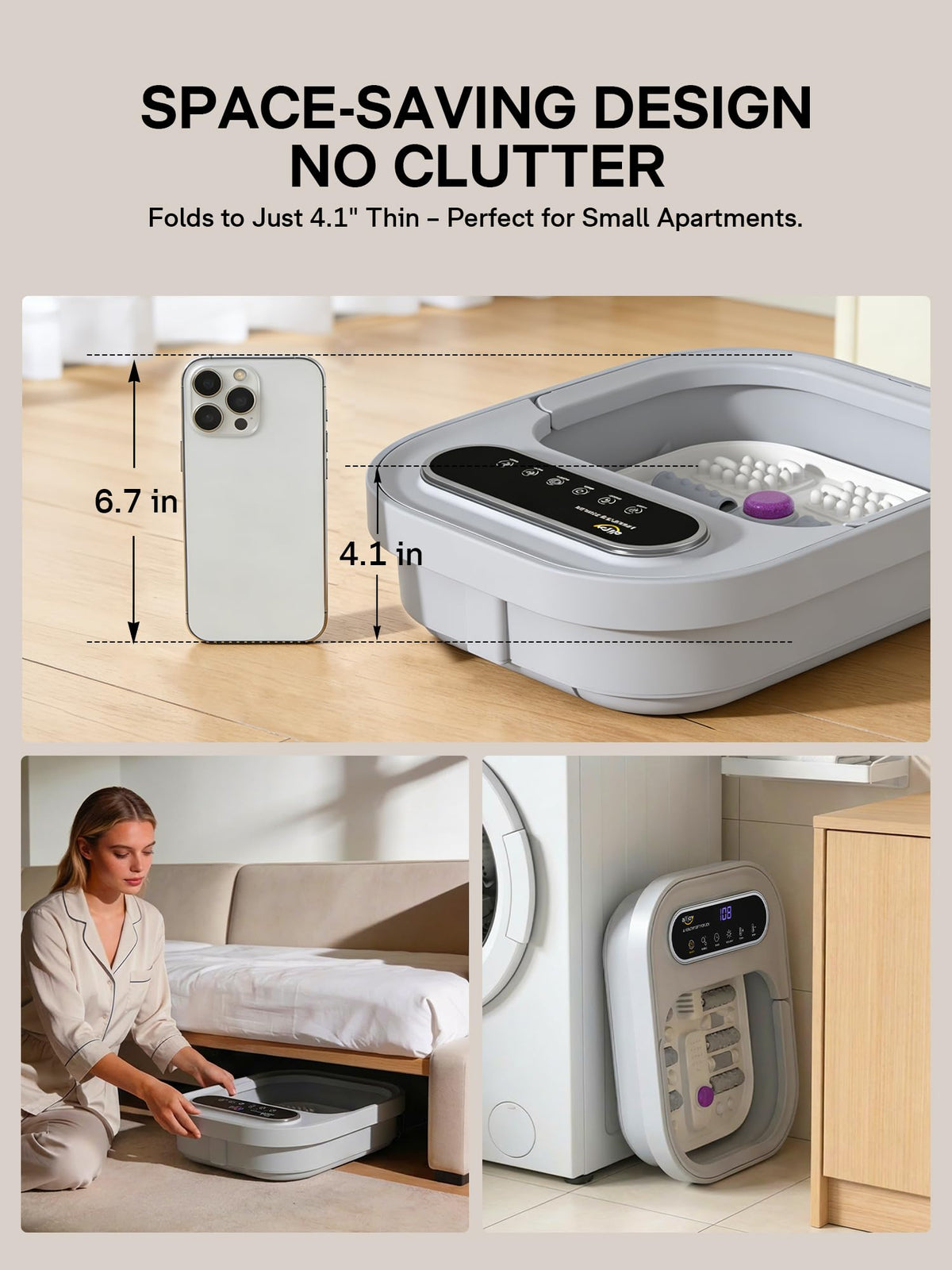 ALLJOY Collapsible Heated Foot Spa with Bubbles, Massage Rollers & Pumice Stone