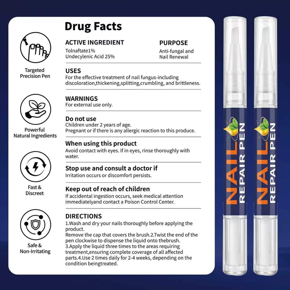 Toenail Fungus Pen with 25% Undecylenic Acid, 5 Pens and Nail File
