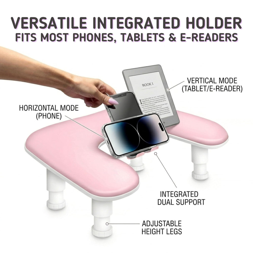 U-Shaped Nail Arm Rest with Adjustable 360° Phone Holder, Pink