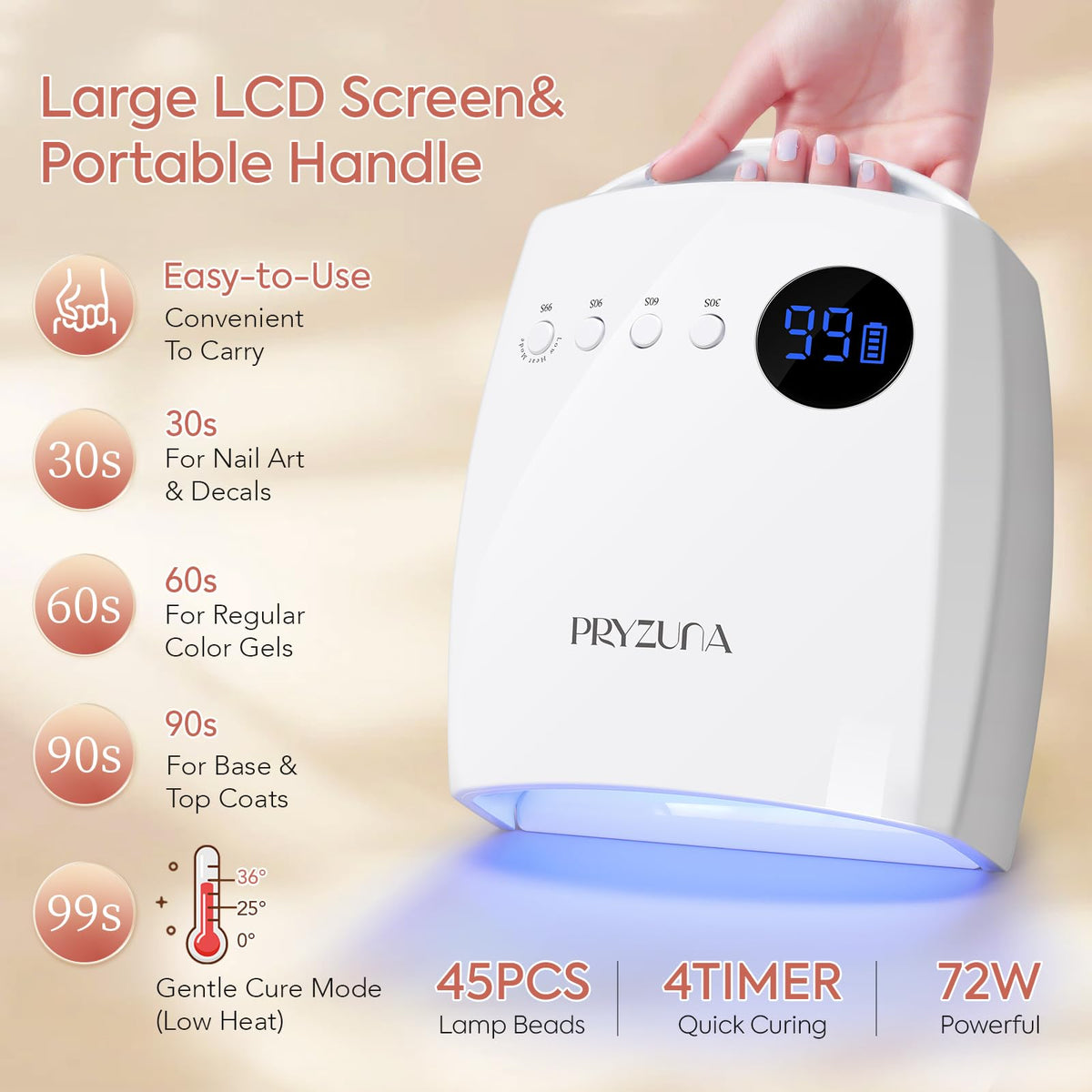 72W UV LED Nail Lamp, Cordless Gel Nail Dryer with Smart Sensor