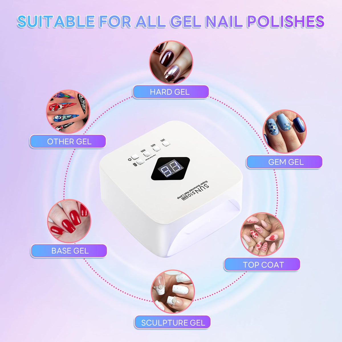 Cordless Nail Lamp 120W Rechargeable UV LED Gel Nail Dryer with 3 Timers S10