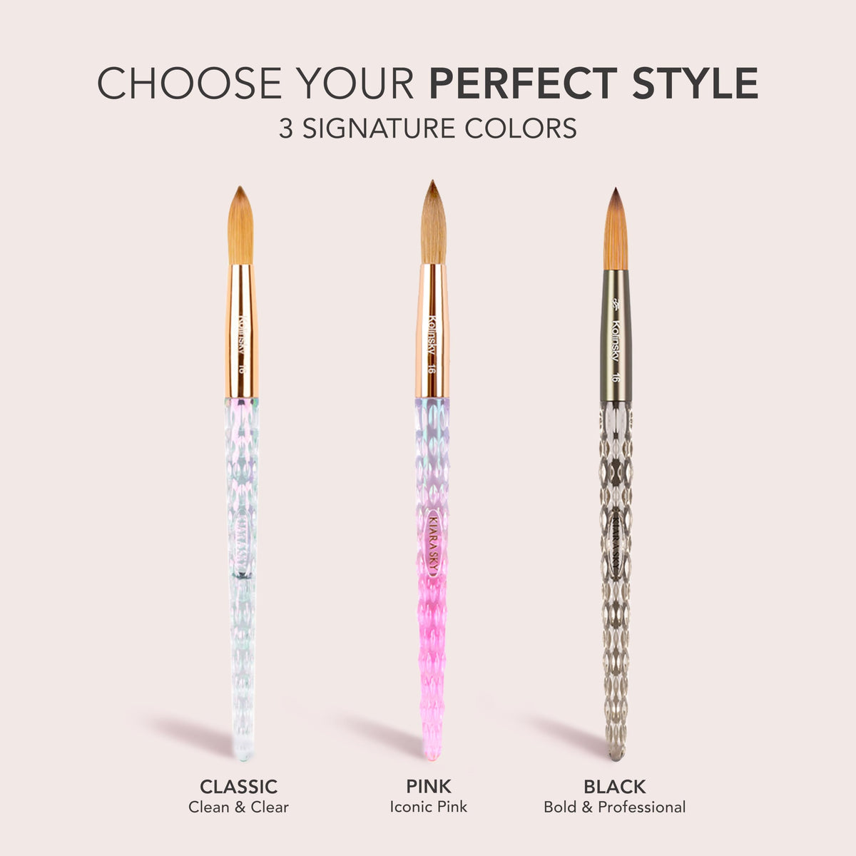 Kiara Sky Kolinsky Acrylic Nail Brush with Crystal Cut Handle