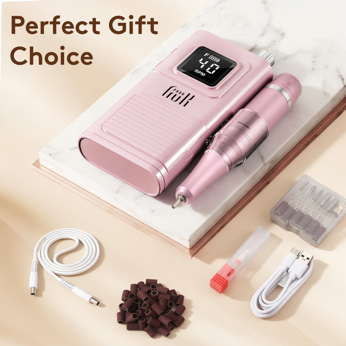 Pruk Professional Electric Nail Drill Kit, Cordless 40000RPM E-File
