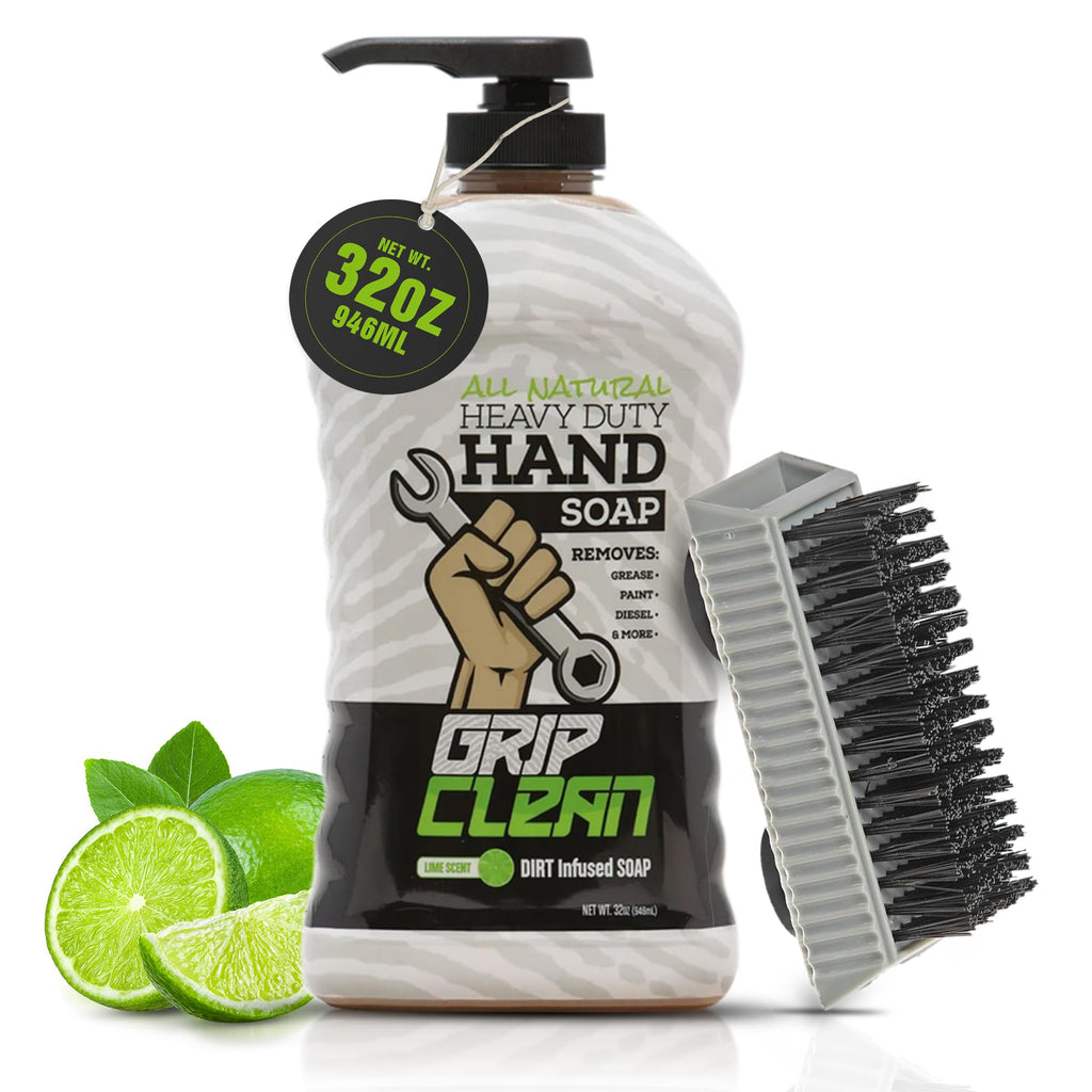 Grip Clean Heavy-Duty Mechanic Hand Cleaner with Nail Brush, Lime Scent