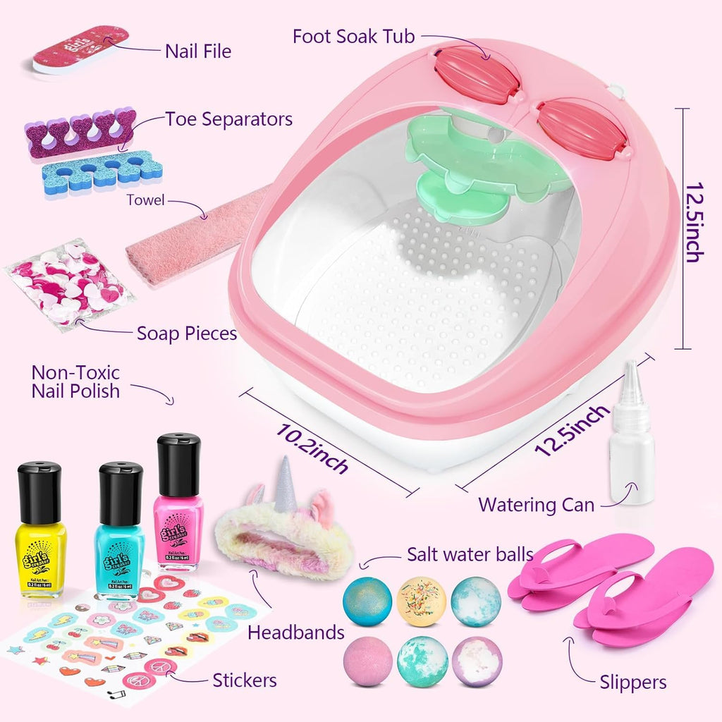 Pink Spa Day Gift Set for Girls with Foot Spa, Nail Art and Accessories
