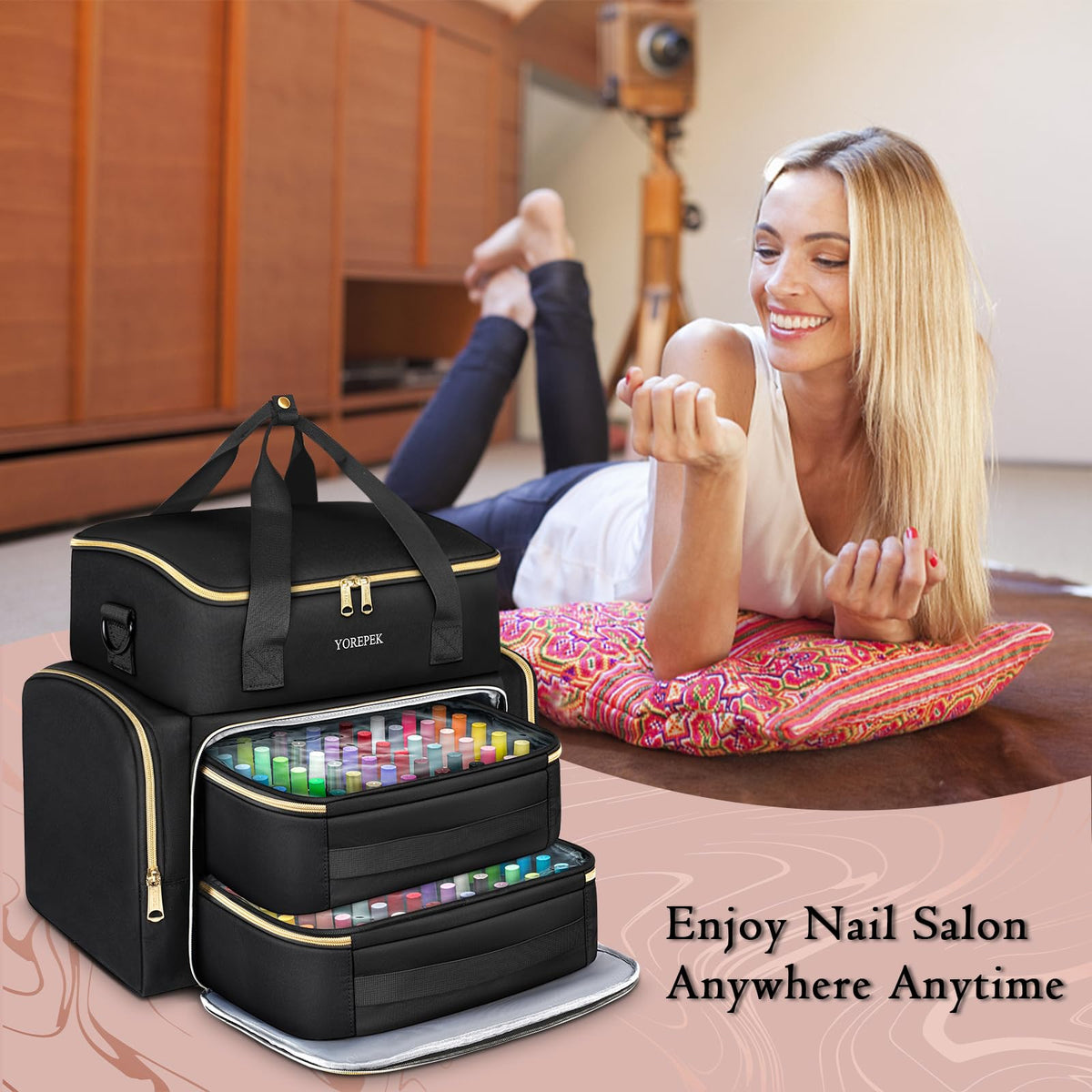 YOREPEK Nail Polish Organizer Case with Removable Pouches