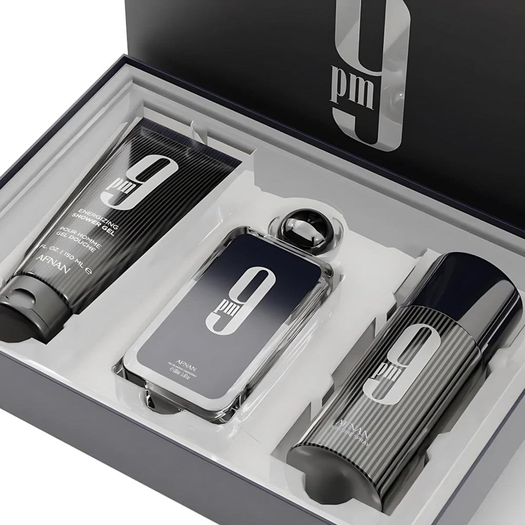 Afnan 9 PM Luxury Perfume Gift Set with Eau de Parfum, Deodorant & Shower Gel