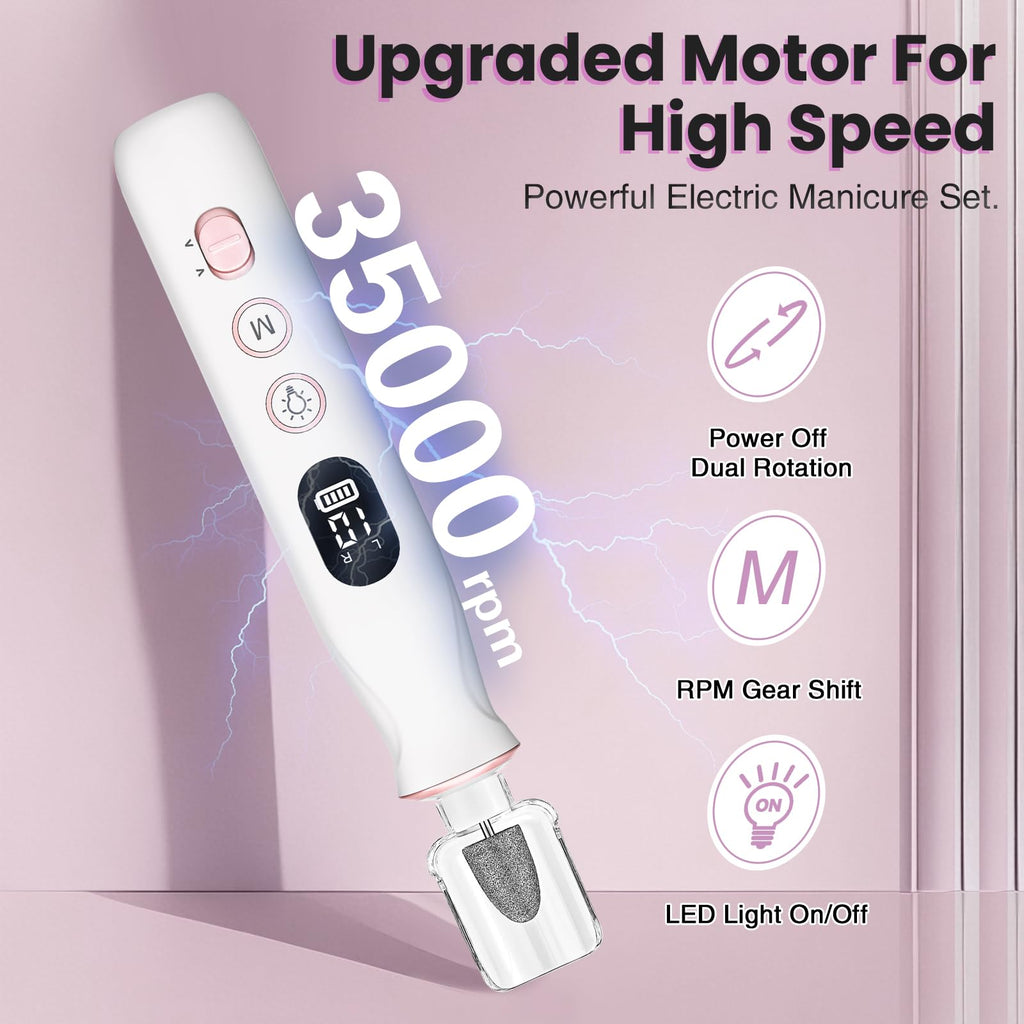 Electric Nail Drill, Cordless Rechargeable Nail File Kit for Manicure & Pedicure