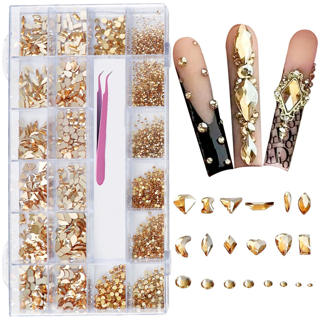 AMLAVIFISH Nail Art Rhinestones Kit, 6080-Piece Mixed Shapes Crystals with Tweezers