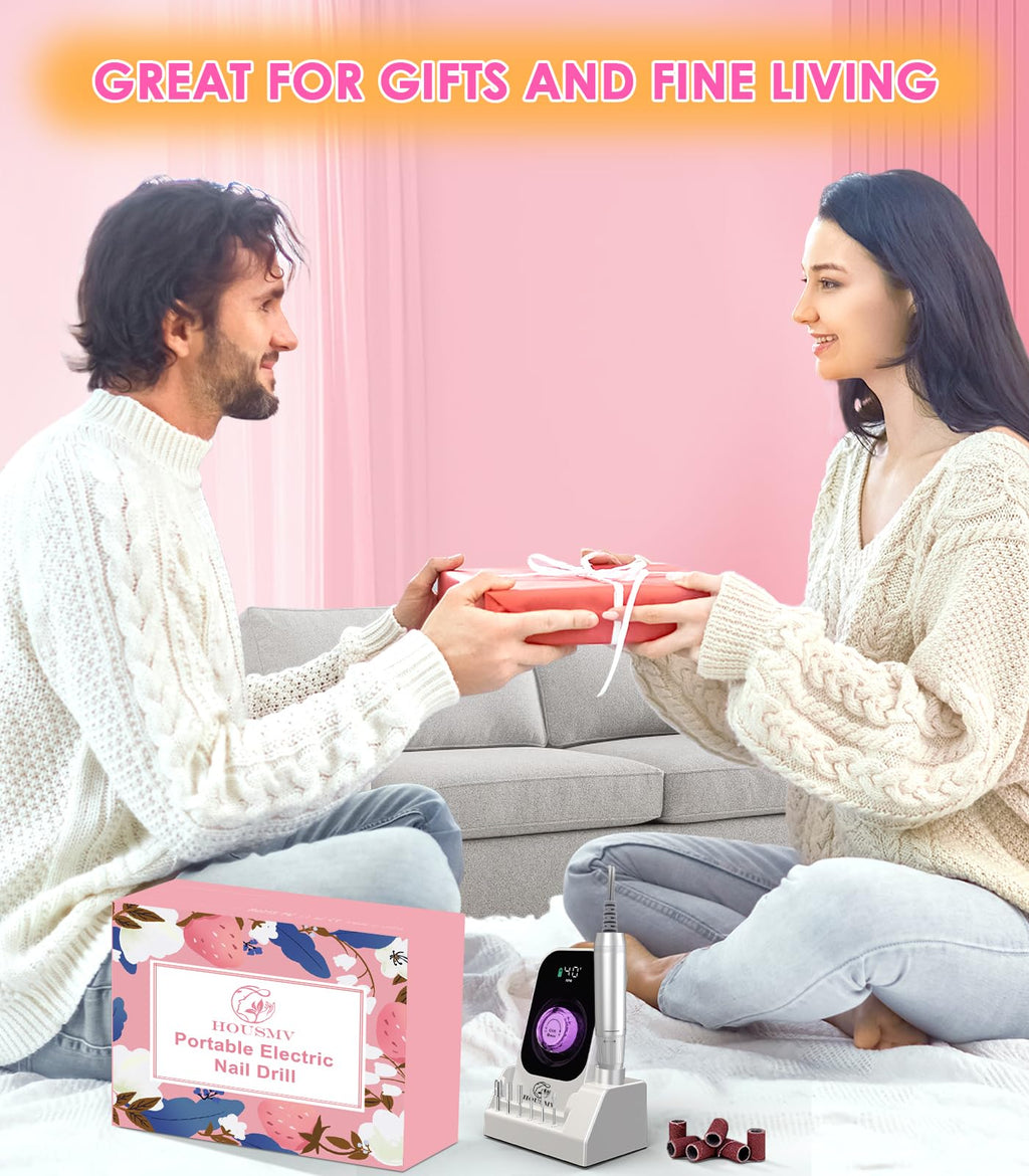 Portable Rechargeable Nail Drill Machine, 40,000 RPM Electric E-File Kit