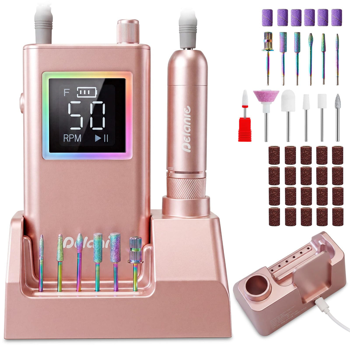 Delanie Professional Electric Nail Drill, 50,000 RPM Rechargeable E-File Kit