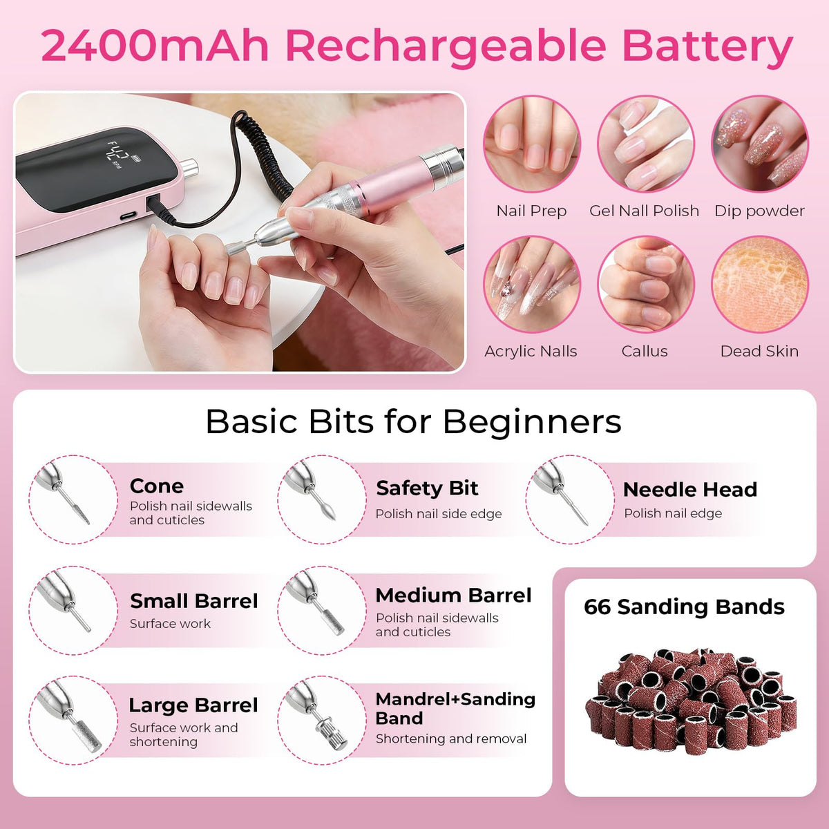 Wea&Hea 50,000 RPM Rechargeable Electric Nail Drill Machine