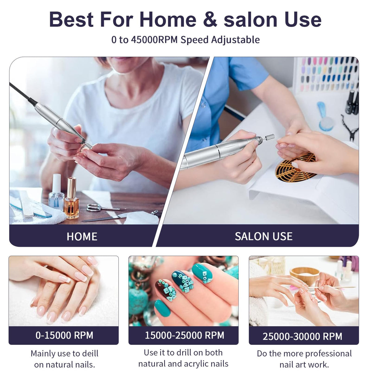 45000RPM Rechargeable Electric Nail Drill Machine Set with LCD Screen
