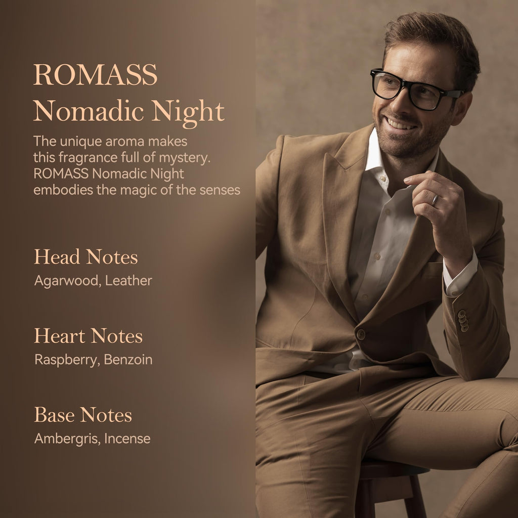 ROMASS Nomadic Night Unisex Eau de Parfum, Warm Woody Oud Fragrance, 3.4 oz