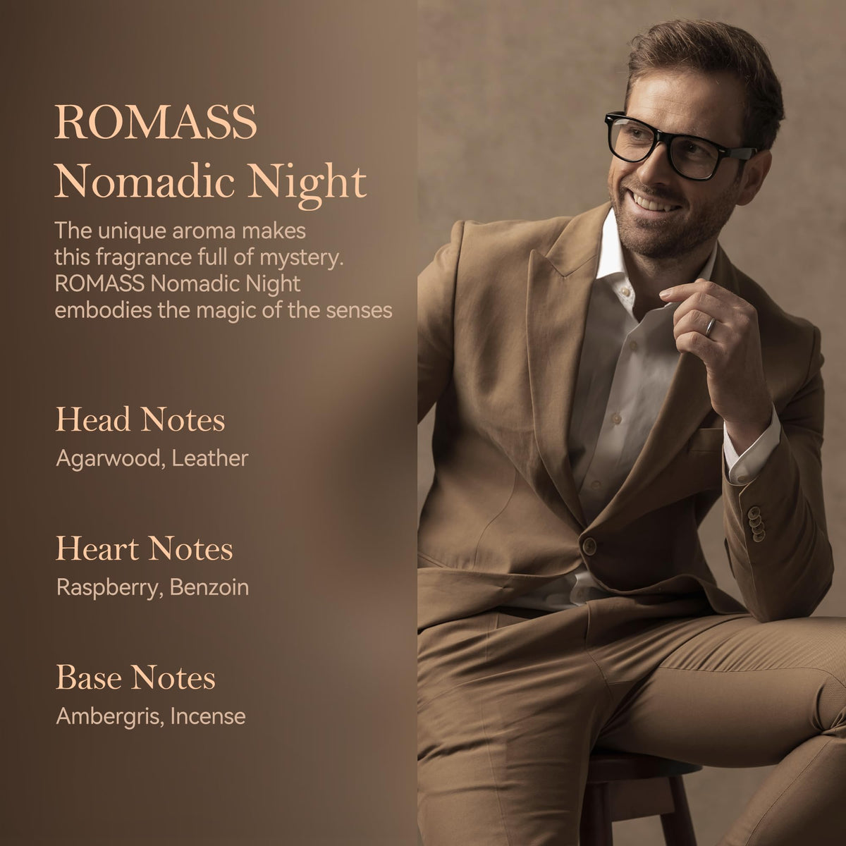 ROMASS Nomadic Night Unisex Eau de Parfum, Warm Woody Oud Fragrance, 3.4 oz