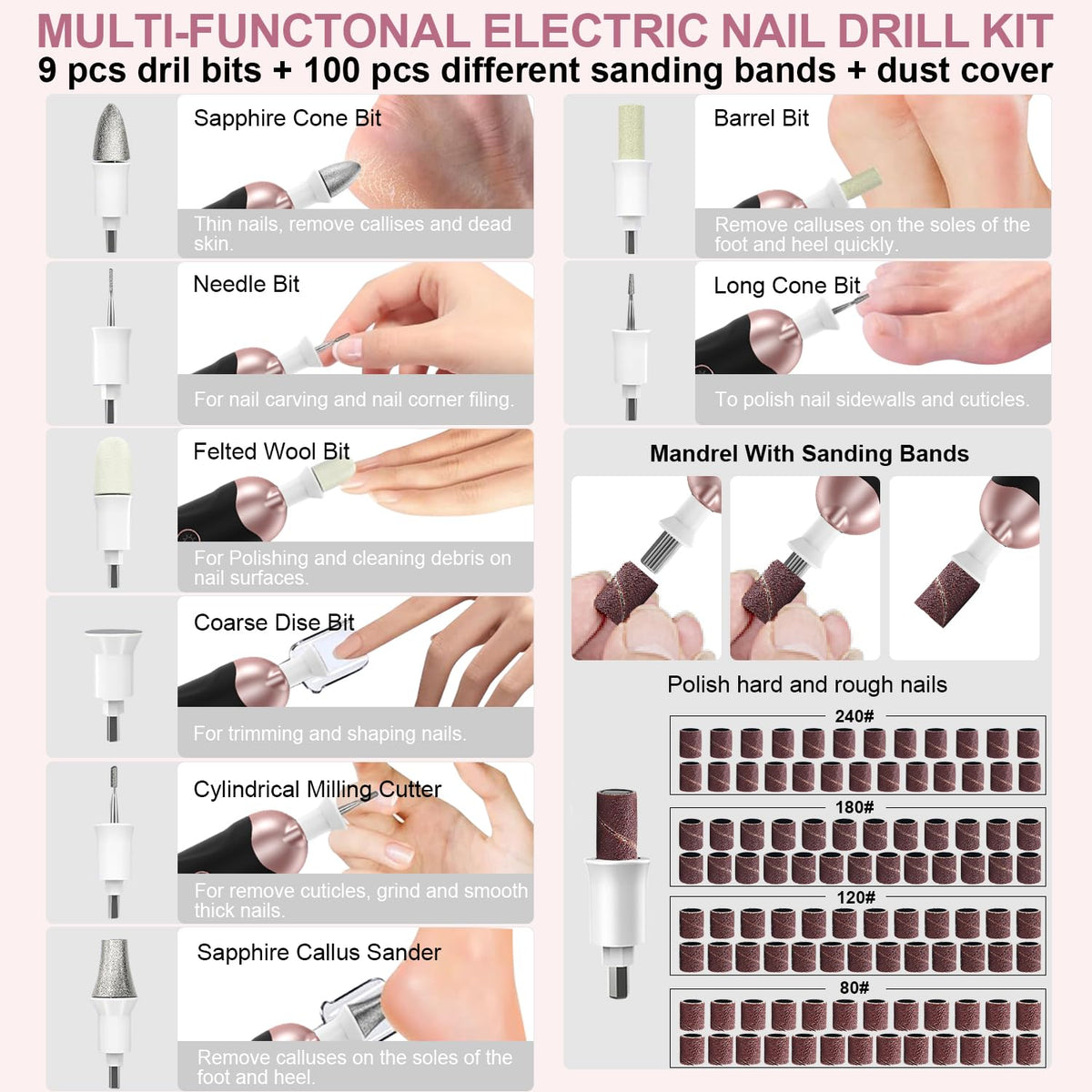 Cordless Electric Nail Drill Manicure and Pedicure Kit