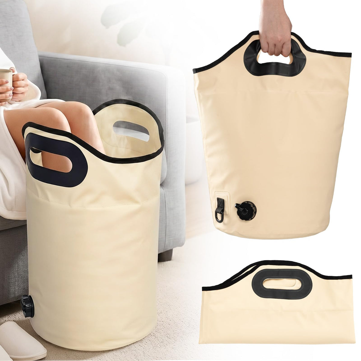 Collapsible Foot Bath Bag with Drainage Hole, Portable Folding Foot Spa Tub