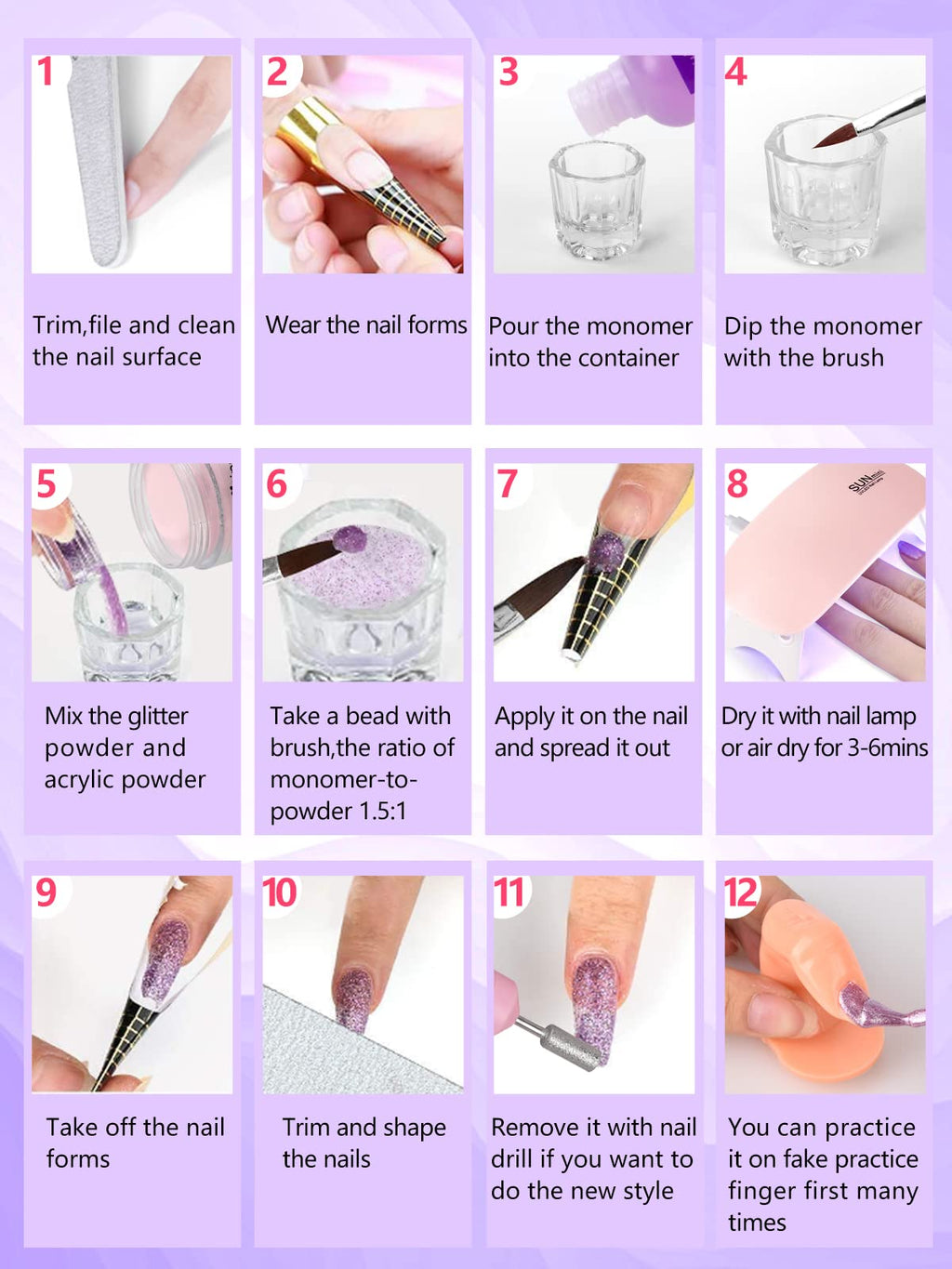 Professional Acrylic Nail Kit for Beginners with UV Lamp and Nail Drill