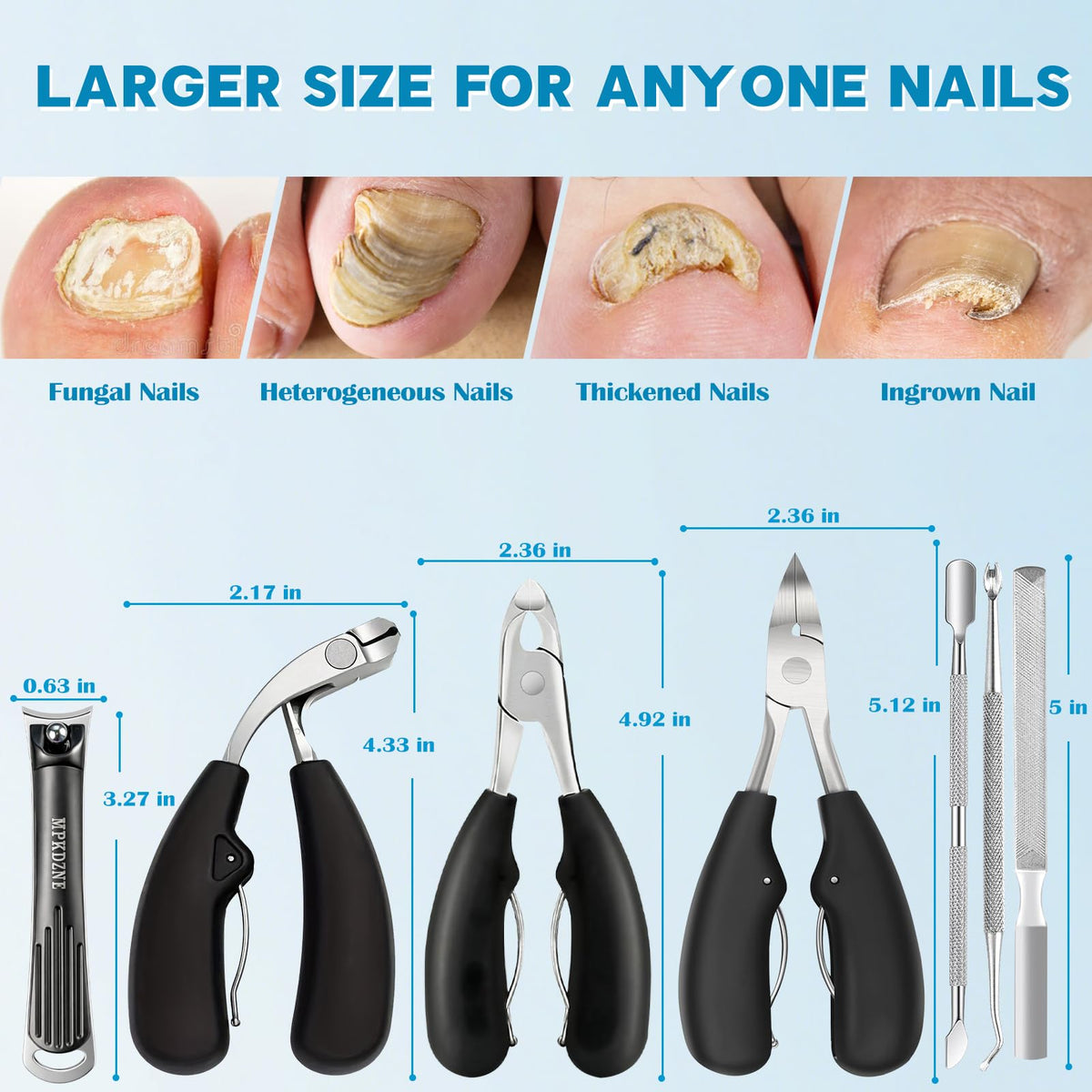 7-in-1 Black Heavy-Duty Toenail Clipper and Pedicure Kit