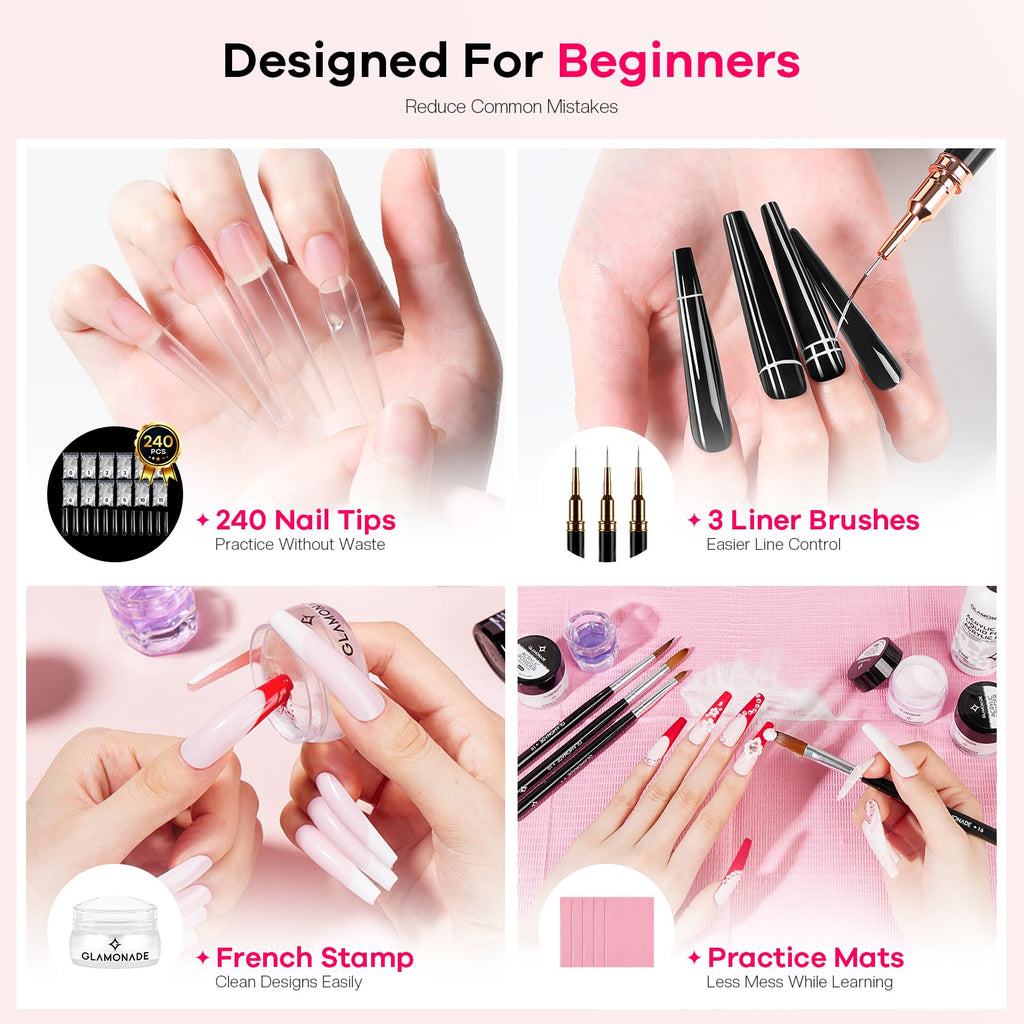 Glamonade Acrylic Nail Kit for Beginners, DIY Nail Art Starter Set