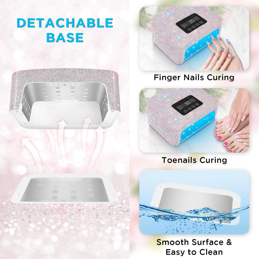 Aedavey Cordless UV LED Nail Lamp with Rhinestones, Rechargeable Gel Nail Light