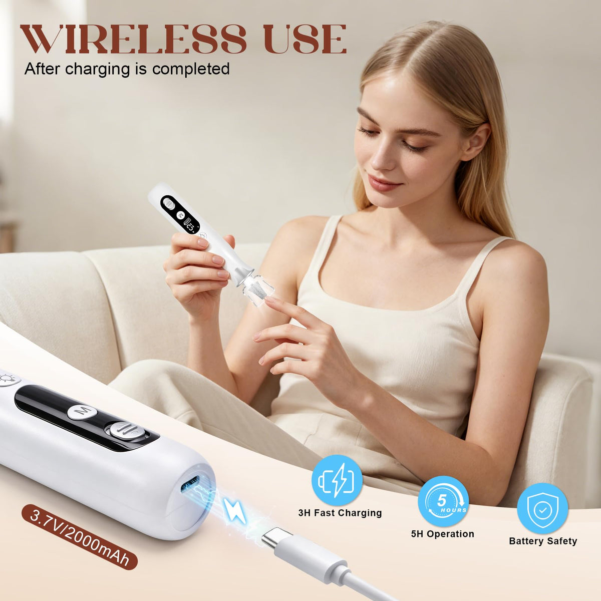 Cordless Electric Nail Drill Kit with LED Display and Nail Care Accessories