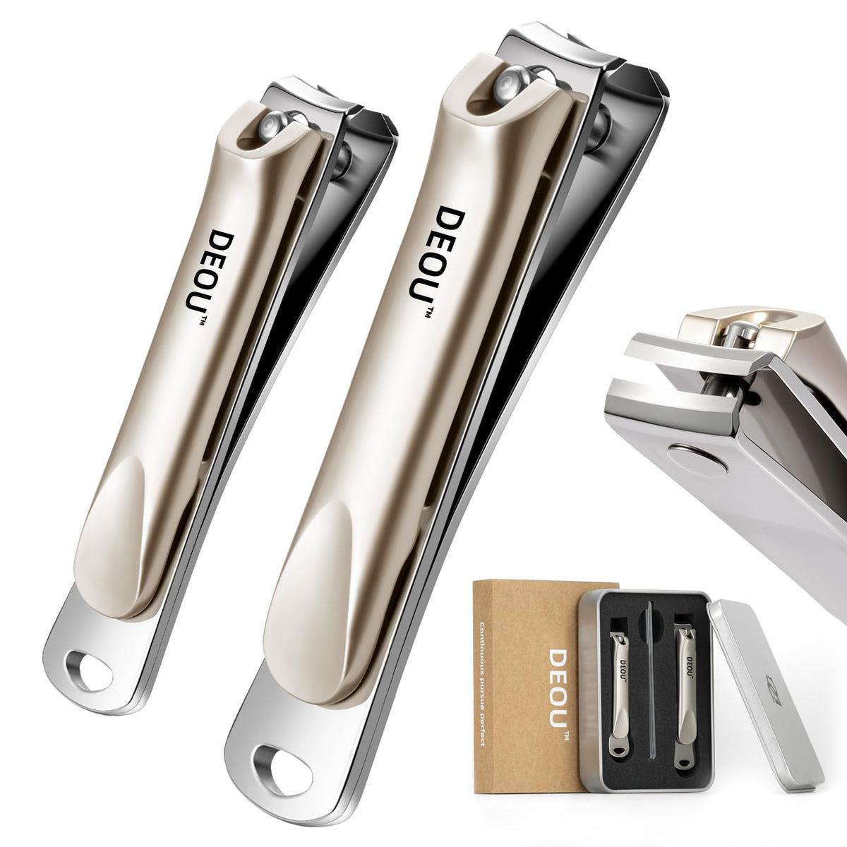 DEOU 3-in-1 Stainless Steel Nail Clipper Set with File and Buffer