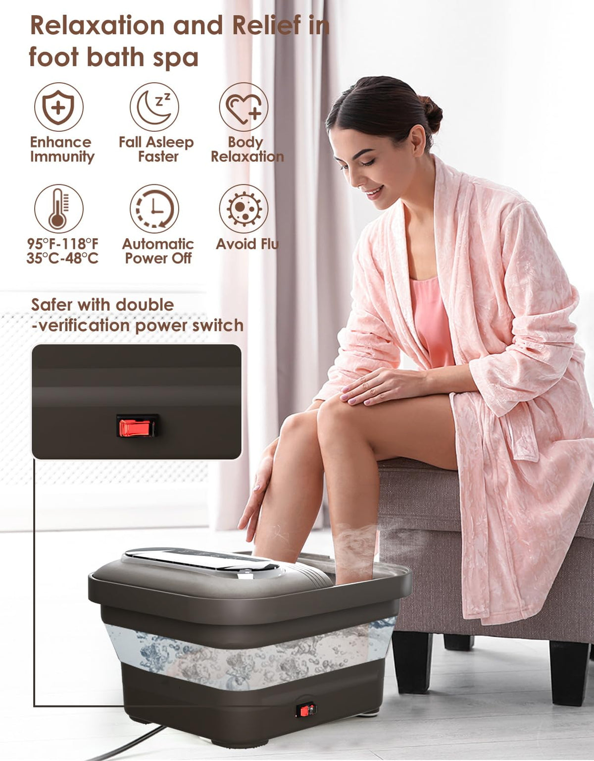 OOAMBB Collapsible Foot Spa with Heat, Bubble and Temperature Control