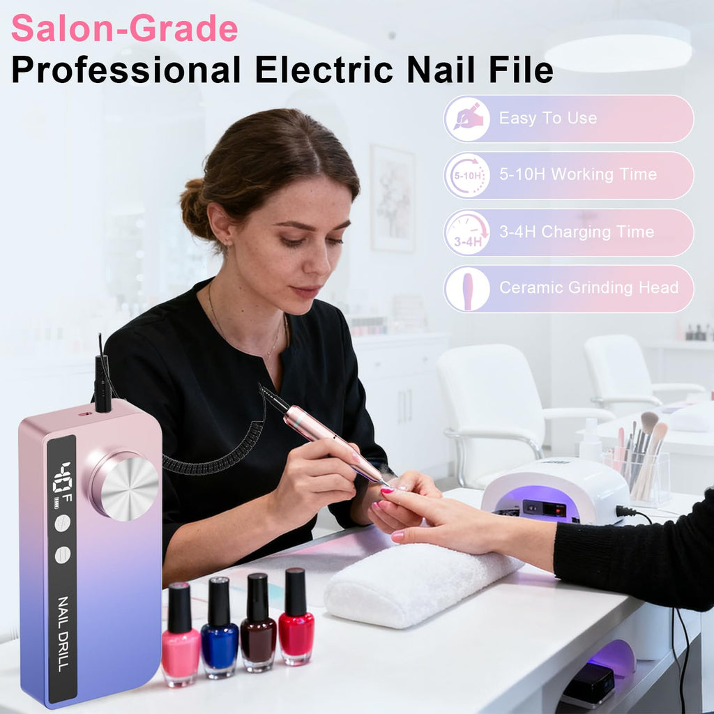 Professional Rechargeable Electric Nail Drill Kit, 40,000 RPM