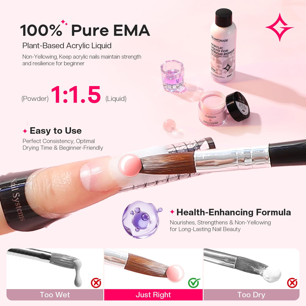 Glamonade Acrylic Nail Kit for Beginners, DIY Nail Art Starter Set