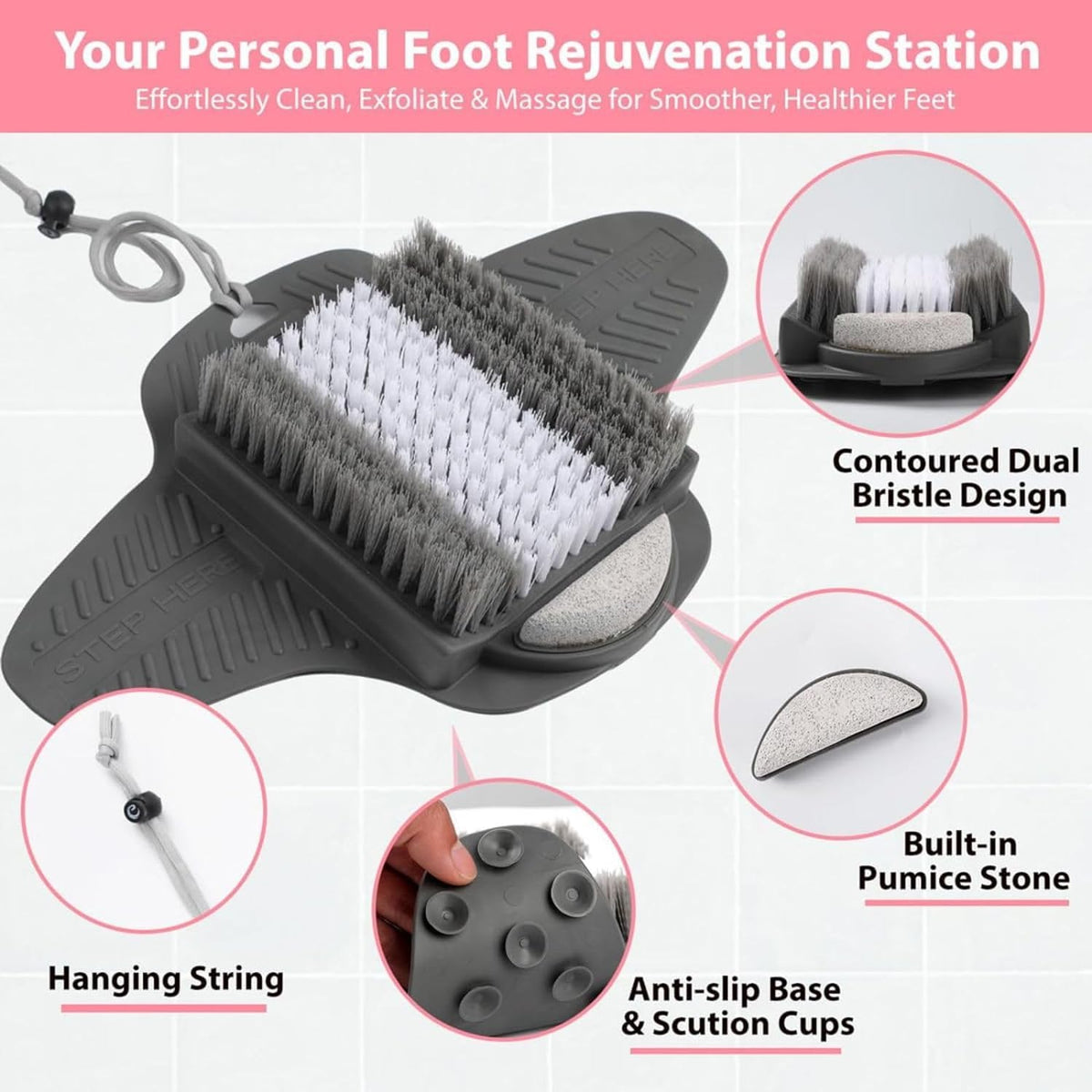 Efforest Shower Foot Scrubber Mat with Pumice Stone