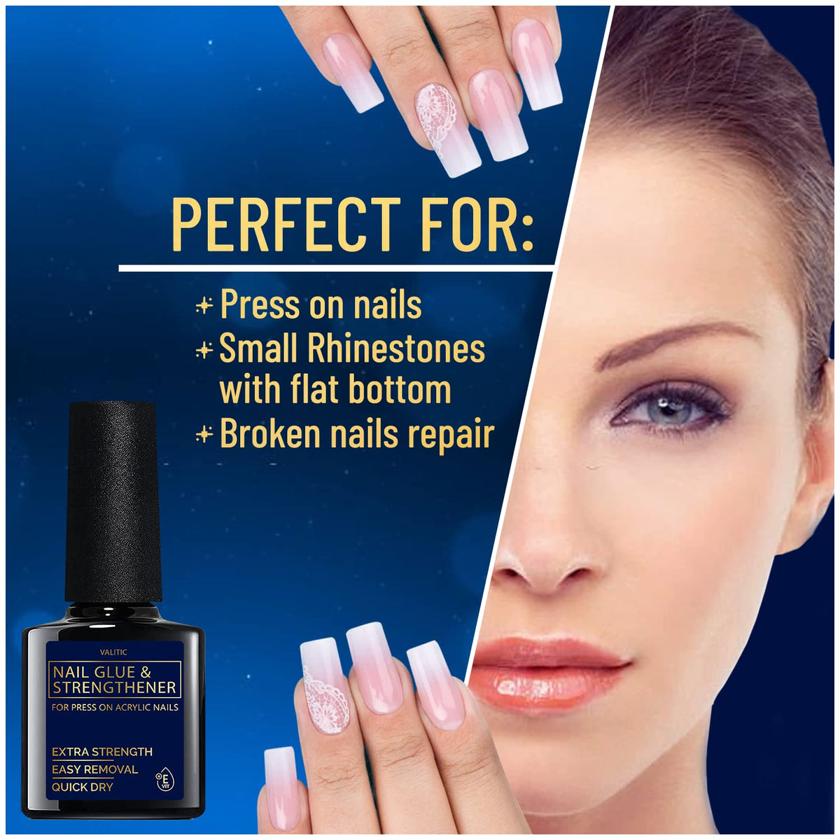 Valitic Nail Glue and Strengthener for Acrylic and Press-On Nails