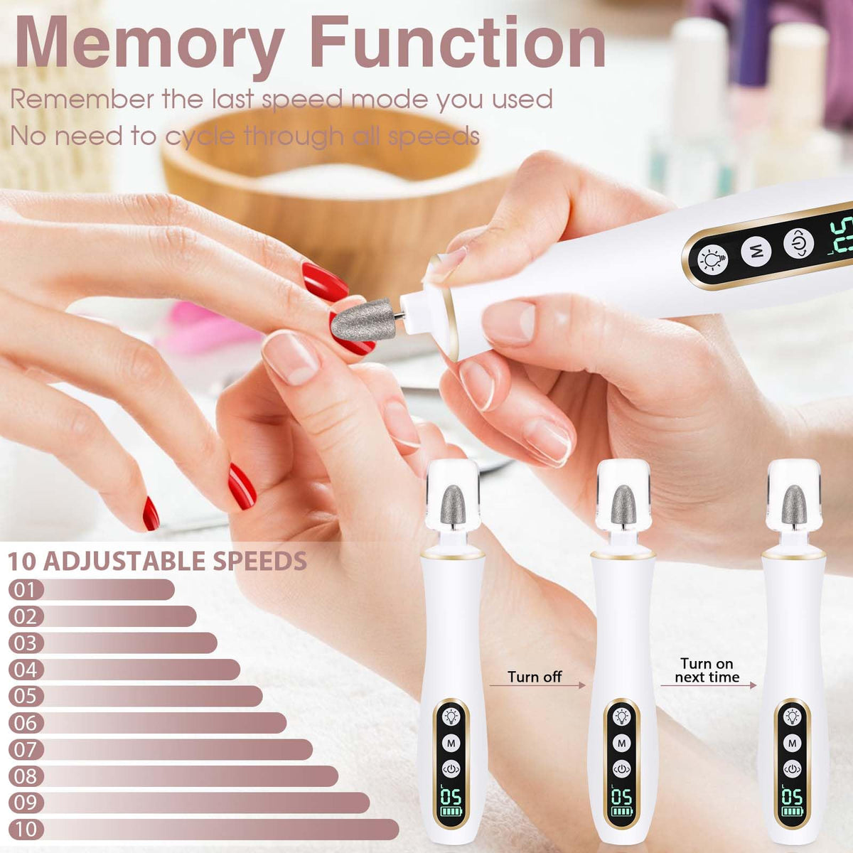 Hoxida Cordless Electric Nail Drill Kit with LED Light