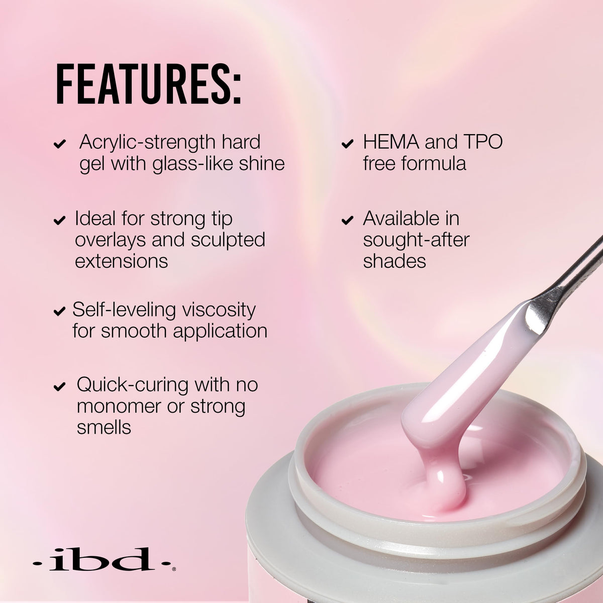 IBD LED/UV Builder Gel Pink Glaze, Hard Soak-Off Nail Builder, 2 oz