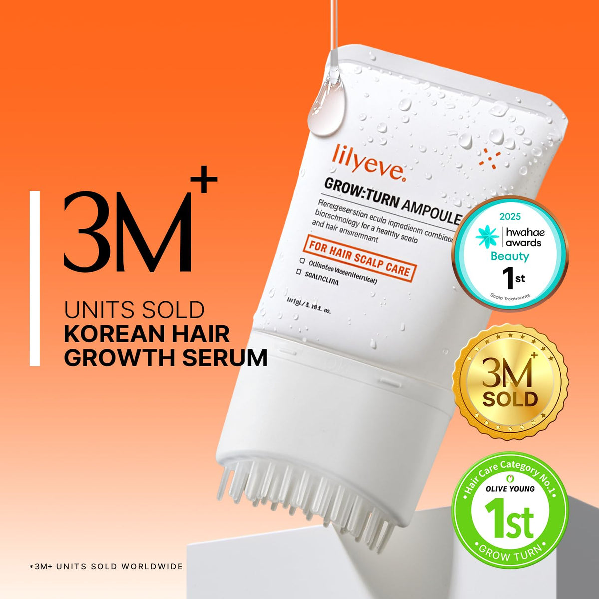lilyeve GROWTURN Exosome Hair Growth Serum with Built-In Scalp Brush, 3.38 fl oz