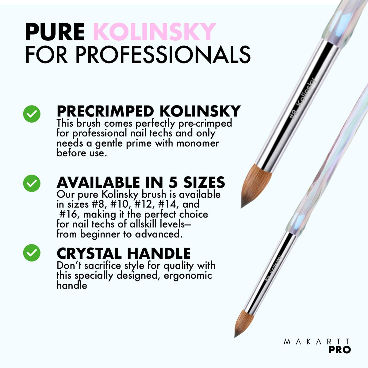 MakarttPro Kolinsky Acrylic Nail Brush – 100% Pure Hair, Anti-Clogging