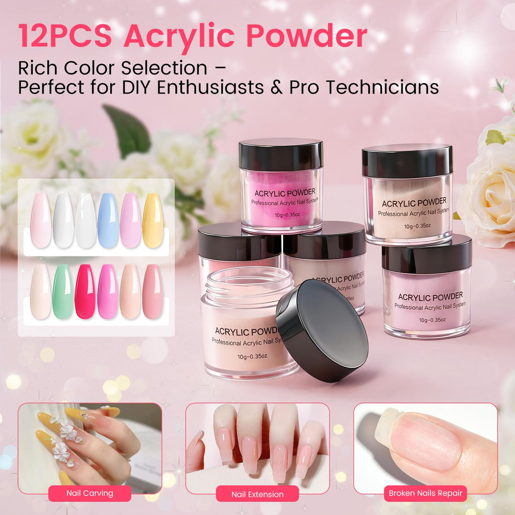 Acrylic Nail Kit for Beginners with Acrylic Powder, EMA Monomer, Drill & UV Lamp