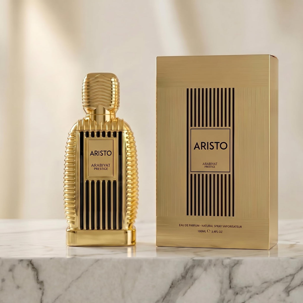 ARABIYAT PRESTIGE Aristo Eau de Parfum, Citrus Woody Vanilla Unisex Fragrance, 3.4 Fl Oz