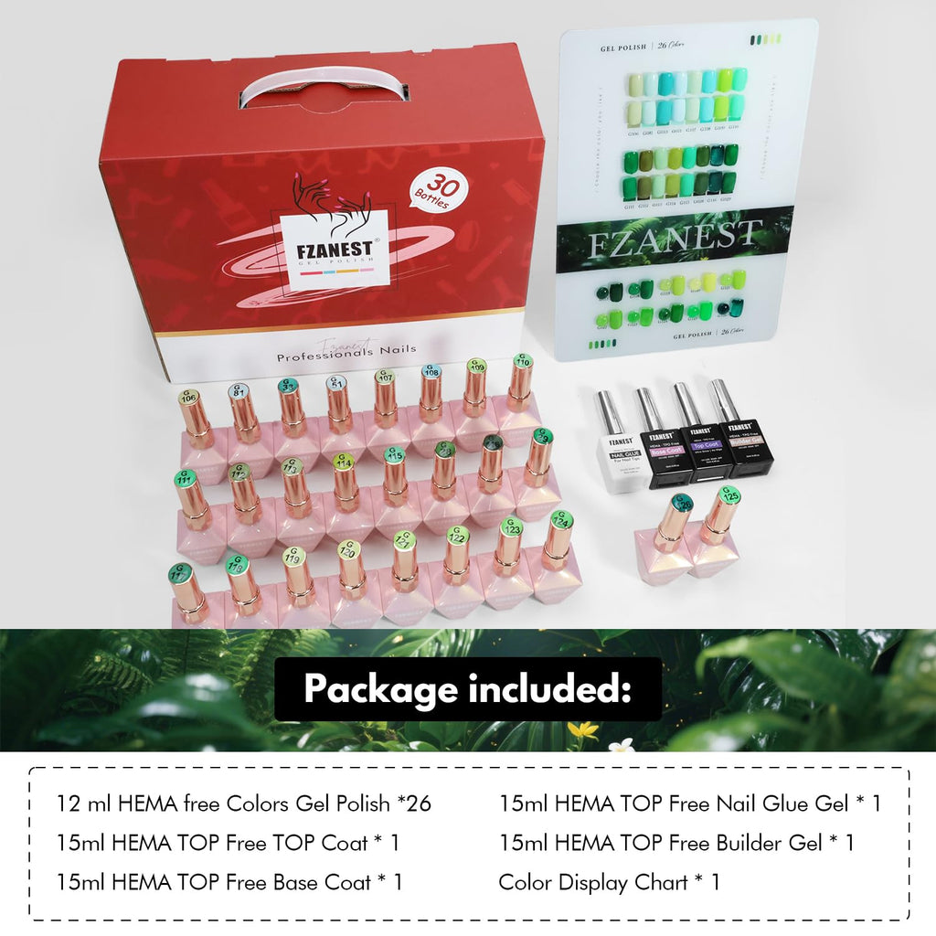 FZANEST HEMA-Free TPO-Free Gel Nail Polish Set with Base & Top Coats
