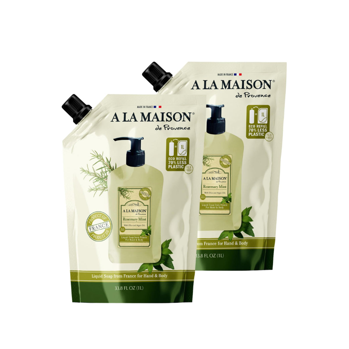 A LA MAISON Rosemary Mint Natural Hand Wash, 33.8 Fl Oz Refill 2 Pack