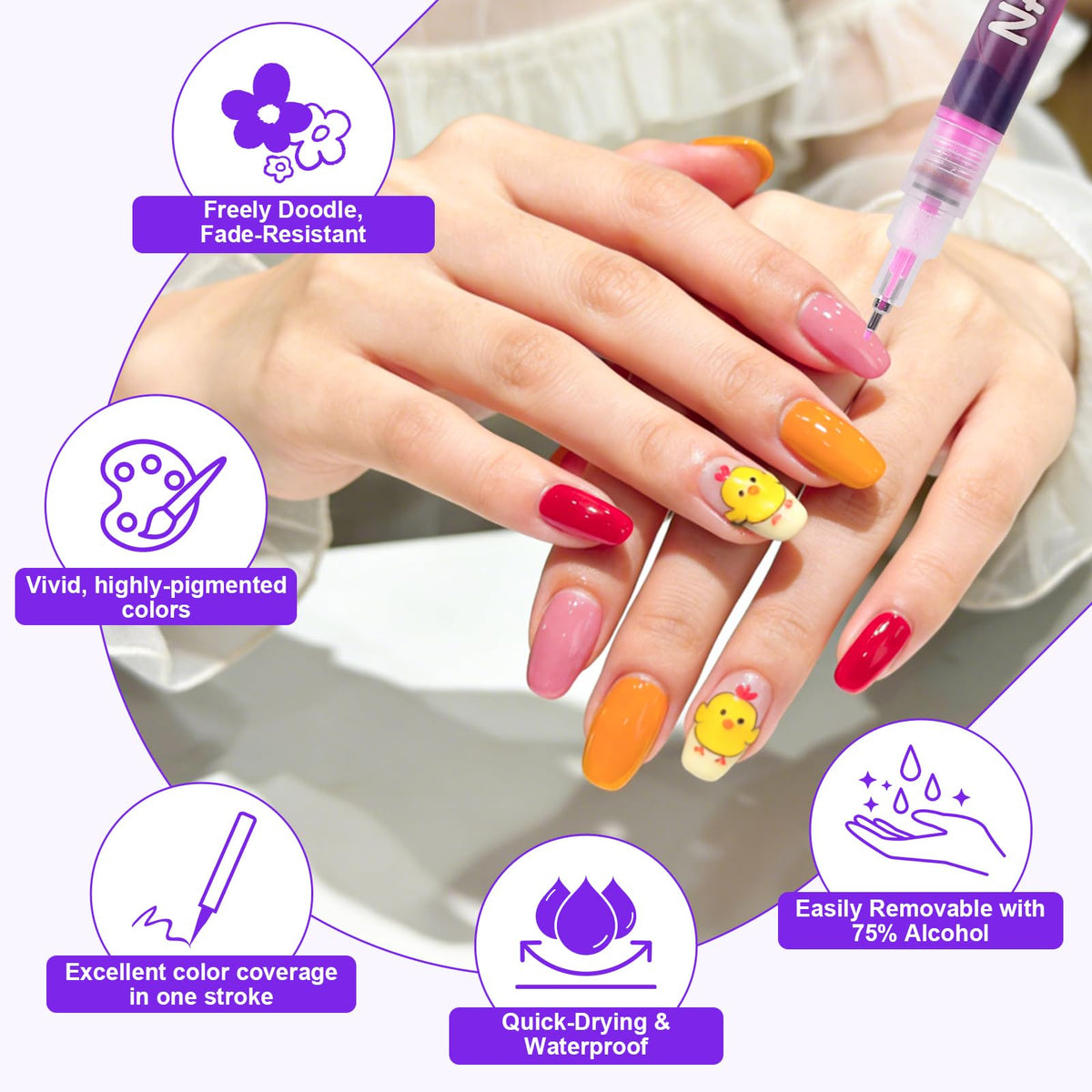 24-Color 0.5mm Fine Tip Nail Art Pen and Sticker Set