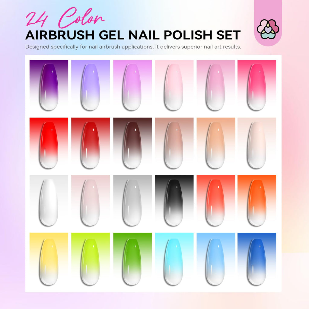 SAVILAND HEMA-Free Airbrush Gel Nail Polish, 24-Color Water-Based Nail Art Kit