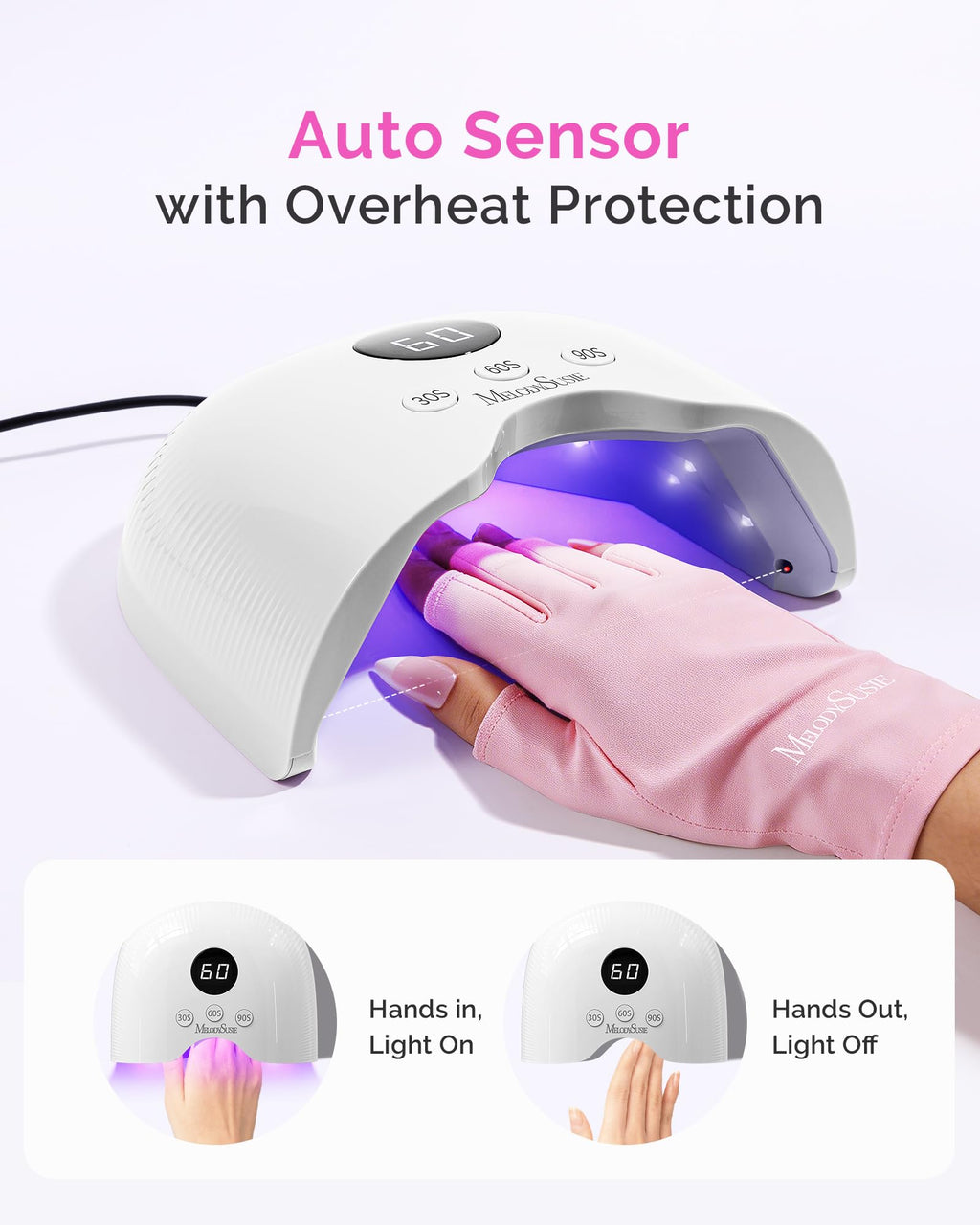 MelodySusie P-Plus30A 24W UV LED Nail Lamp with UV Gloves