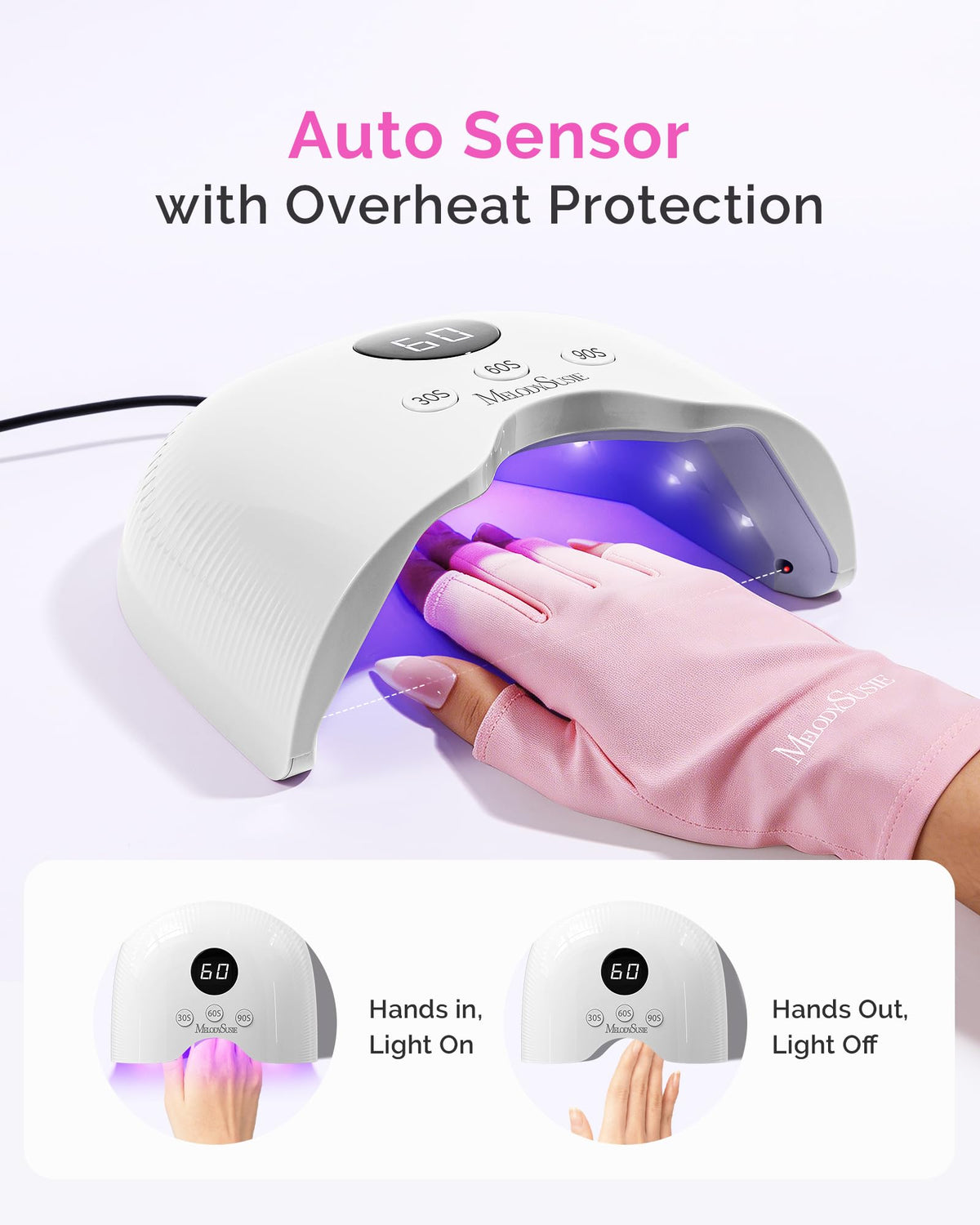 MelodySusie P-Plus30A 24W UV LED Nail Lamp with UV Gloves